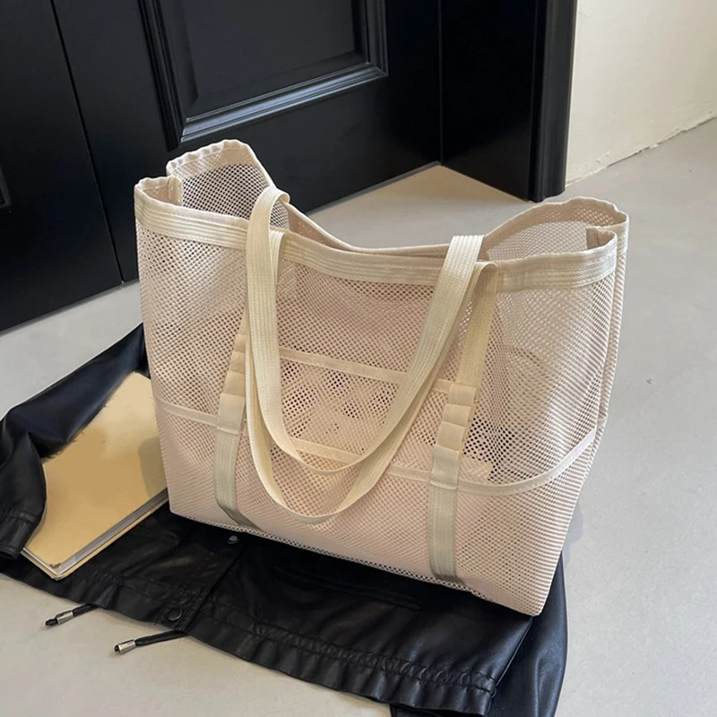 Hollow Large Capacity Makeup Storage Bag Women Multifunctional Mesh Shoulder Bag Travel Transparent Bag Beach Bags