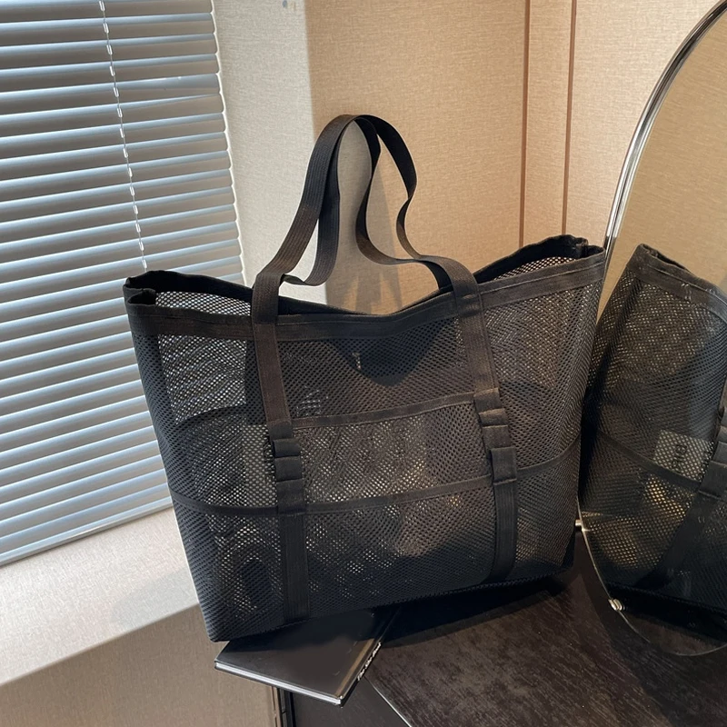 Hollow Large Capacity Makeup Storage Bag Women Multifunctional Mesh Shoulder Bag Travel Transparent Bag Beach Bags