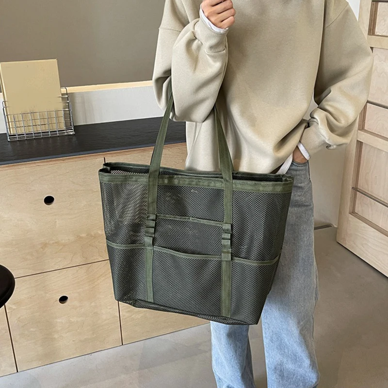 Hollow Large Capacity Makeup Storage Bag Women Multifunctional Mesh Shoulder Bag Travel Transparent Bag Beach Bags