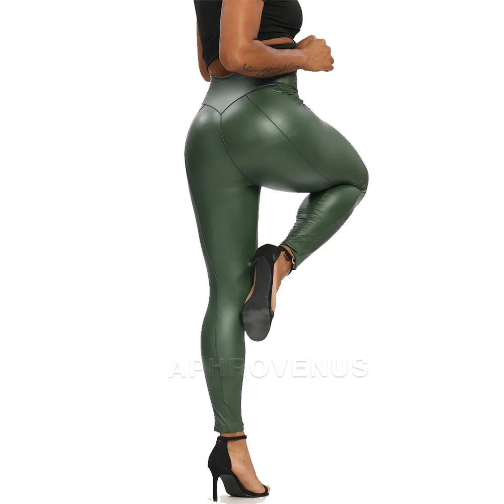 Fashion Black PU Leather Pants Women Mid Waist Skinny Push Up Leggings High Elasticity Pants Sexy Skinny Buttocks Streetwear