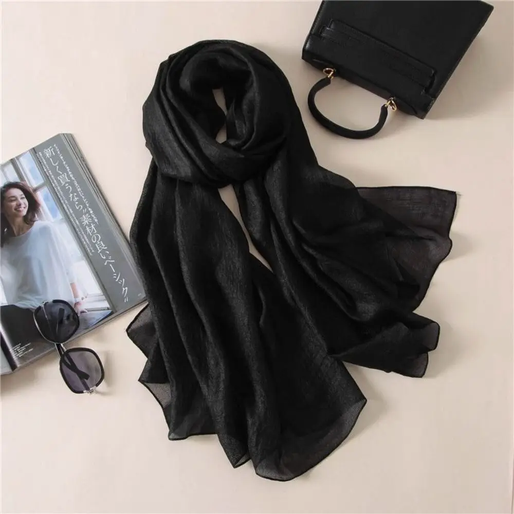 Linen Women Plain Scarf Fashion Pure Color Foulard Female Sunscreen Shawl 180x85cm Bandanas Plus Size Hijab