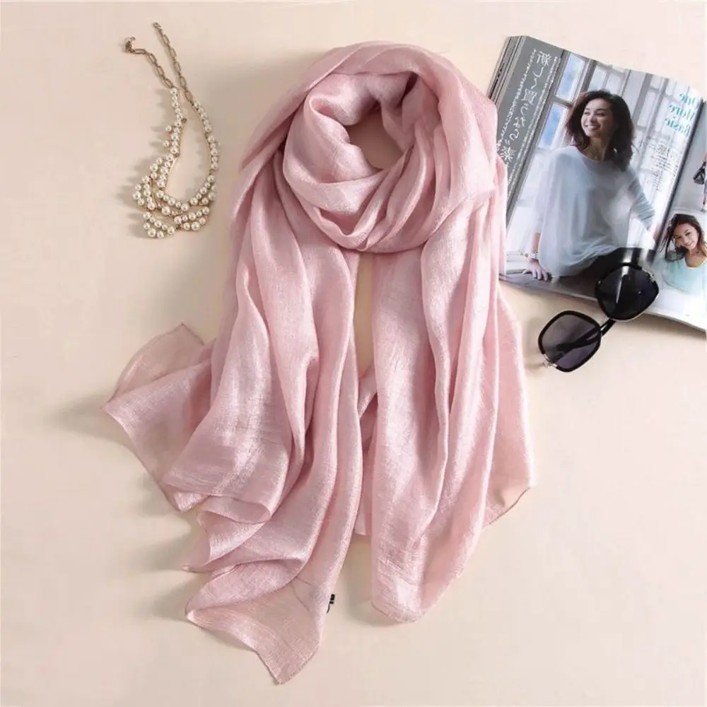 Linen Women Plain Scarf Fashion Pure Color Foulard Female Sunscreen Shawl 180x85cm Bandanas Plus Size Hijab