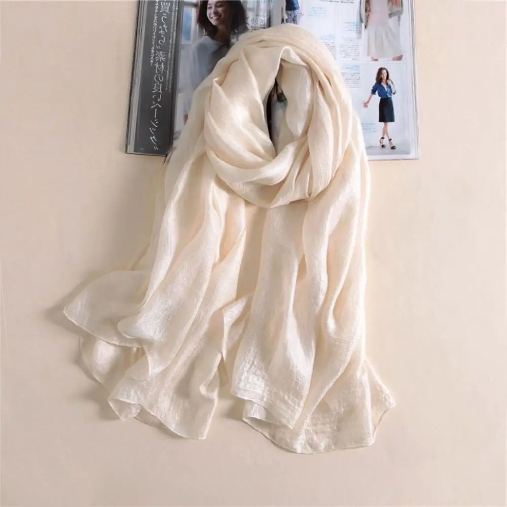 Linen Women Plain Scarf Fashion Pure Color Foulard Female Sunscreen Shawl 180x85cm Bandanas Plus Size Hijab