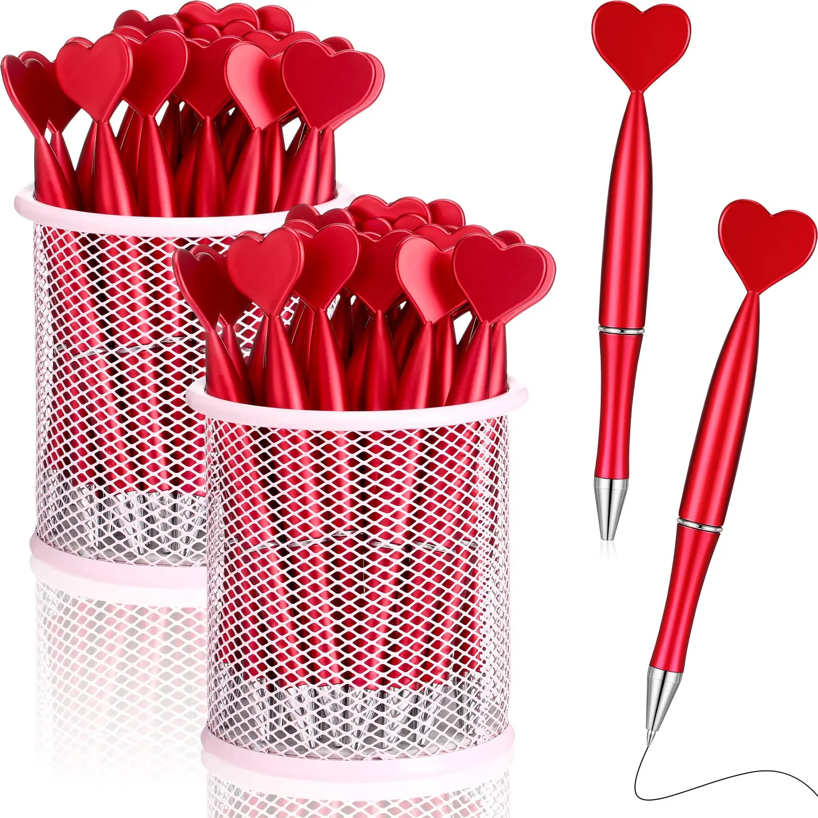 50pcs Valentine's Day Heart Shape Pens Black Gel Ink Rollerball Pens for Office School Supplies Gift Kids Ballpoint Pens