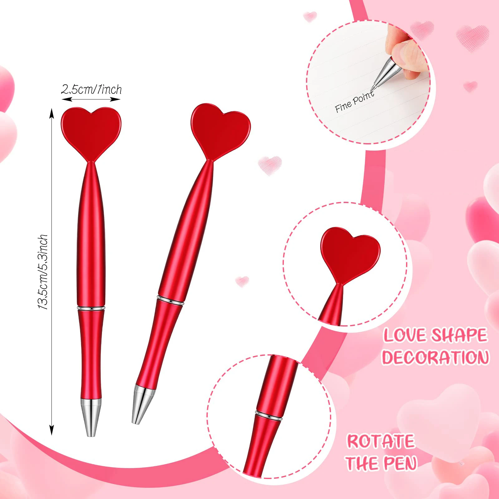 50pcs Valentine's Day Heart Shape Pens Black Gel Ink Rollerball Pens for Office School Supplies Gift Kids Ballpoint Pens