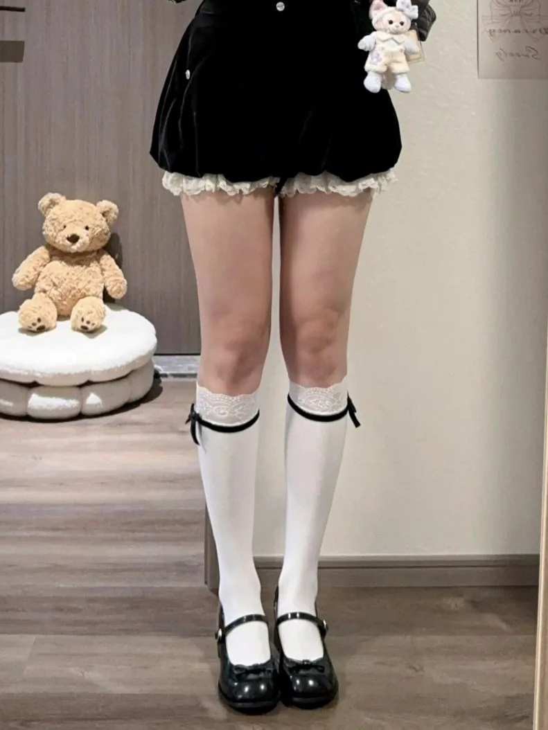 Women's Socks Spring Summer Lace Lace Pile Socks Long Tube Day Sweet Girly Slimming Thin Bow White Cute Calf Socks Fashion Socks