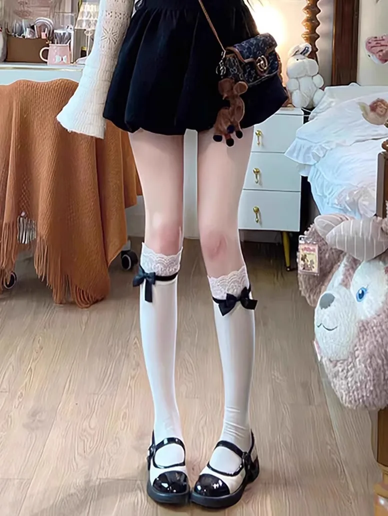 Women's Socks Spring Summer Lace Lace Pile Socks Long Tube Day Sweet Girly Slimming Thin Bow White Cute Calf Socks Fashion Socks