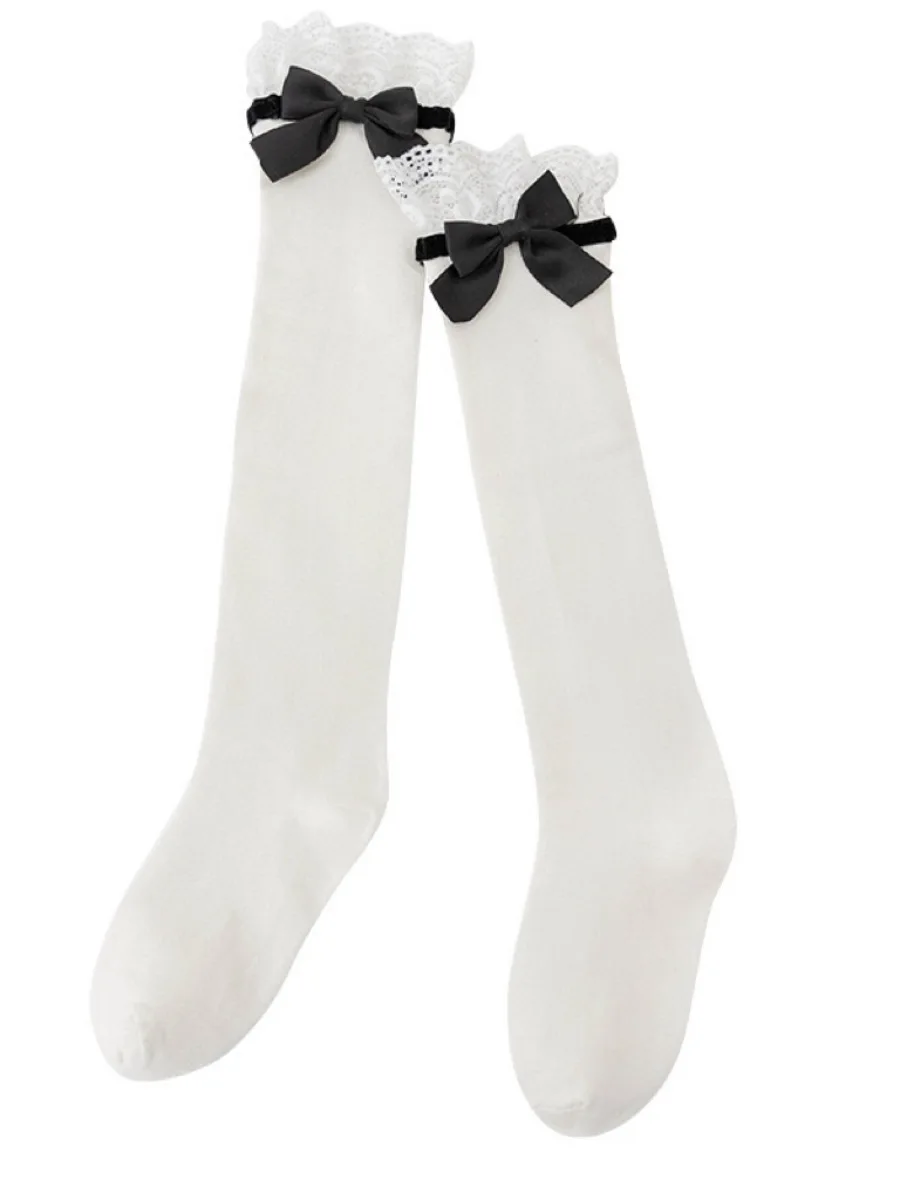 Women's Socks Spring Summer Lace Lace Pile Socks Long Tube Day Sweet Girly Slimming Thin Bow White Cute Calf Socks Fashion Socks