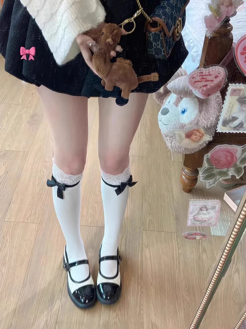 Women's Socks Spring Summer Lace Lace Pile Socks Long Tube Day Sweet Girly Slimming Thin Bow White Cute Calf Socks Fashion Socks