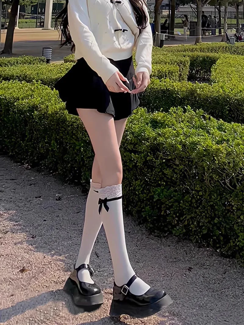 Women's Socks Spring Summer Lace Lace Pile Socks Long Tube Day Sweet Girly Slimming Thin Bow White Cute Calf Socks Fashion Socks