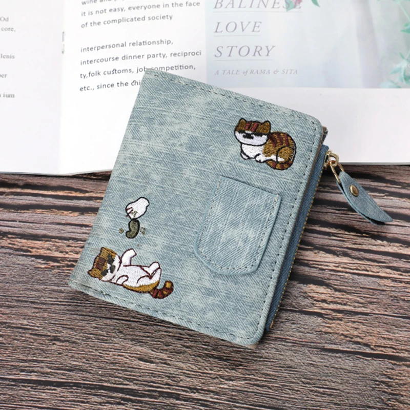 1pc Cute Cartoon Purse, Cat Pattern Large Capacity Wallet, PU Leather Storage Card Holder