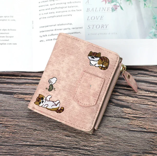 1pc Cute Cartoon Purse, Cat Pattern Large Capacity Wallet, PU Leather Storage Card Holder