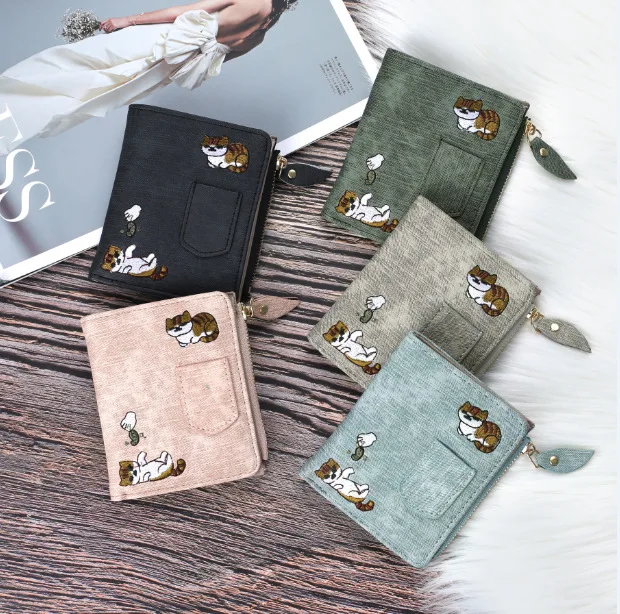 1pc Cute Cartoon Purse, Cat Pattern Large Capacity Wallet, PU Leather Storage Card Holder