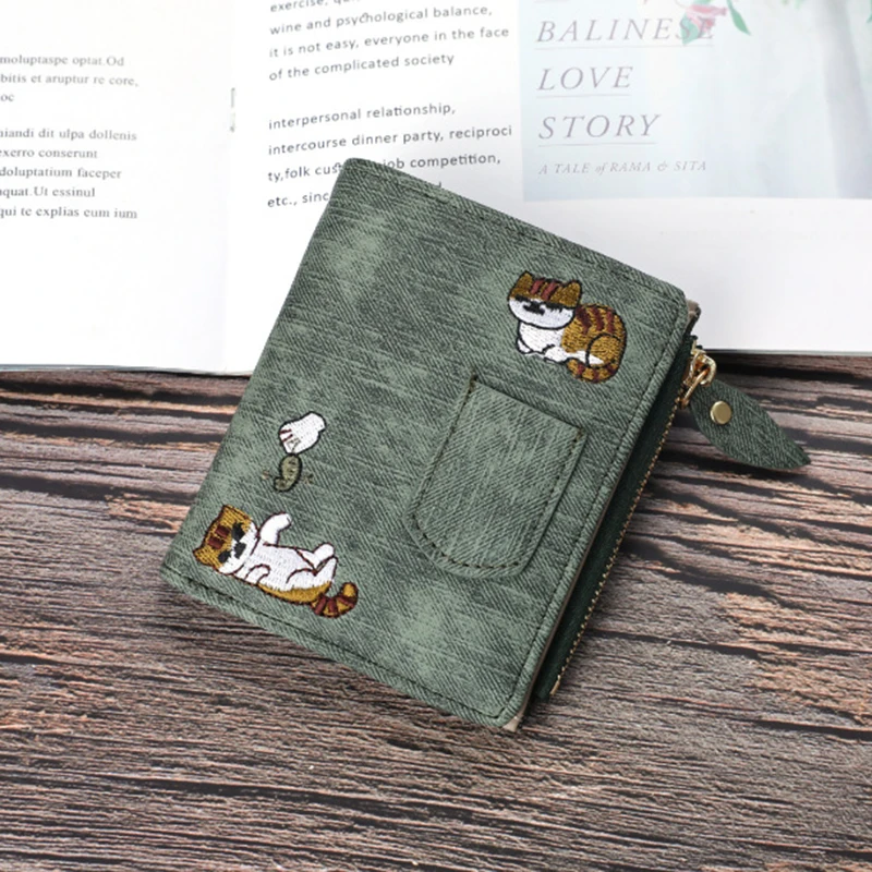 1pc Cute Cartoon Purse, Cat Pattern Large Capacity Wallet, PU Leather Storage Card Holder