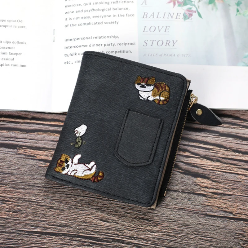 1pc Cute Cartoon Purse, Cat Pattern Large Capacity Wallet, PU Leather Storage Card Holder