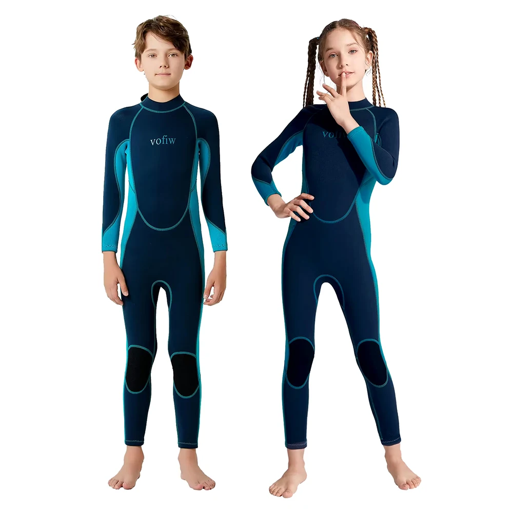Children's 3MM Neoprene Wetsuit Back Zipper Surfing Snorkeling Swimming Suit Long Sleeves Boys Girls Kids Water Sports Swimwear