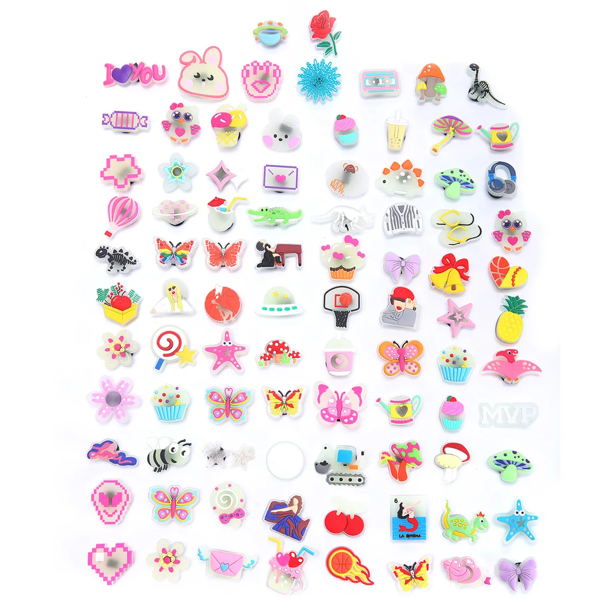 5/10/20/30/50/100 pcs Random Fluorescence Shoe Charms for Clog Sandals Bracelets Decoration,Glow in the Dark Cartoon Party Gifts