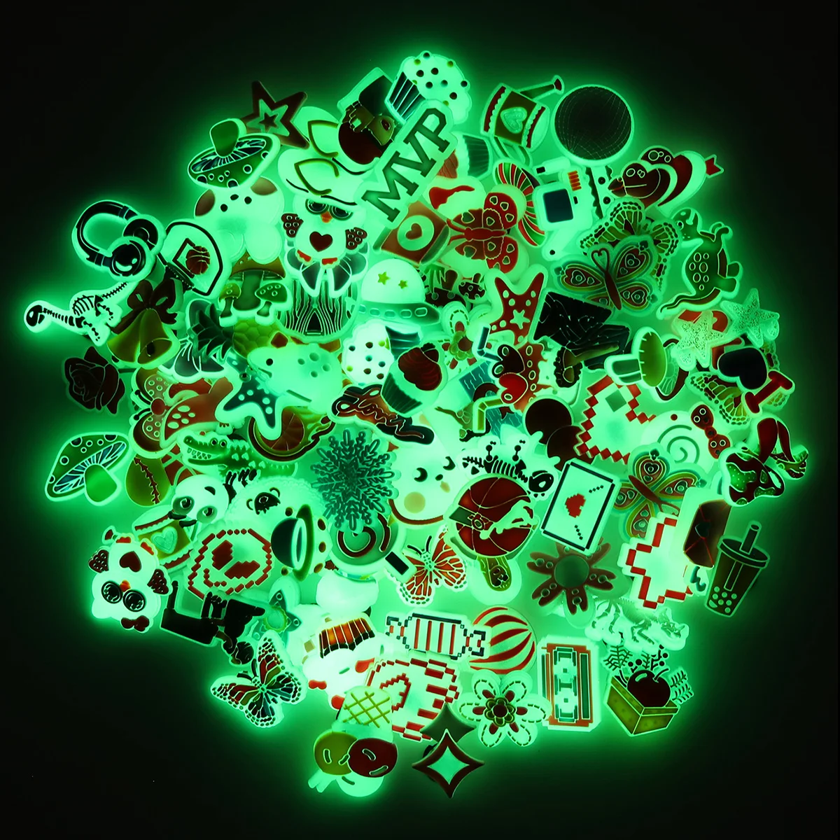 5/10/20/30/50/100 pcs Random Fluorescence Shoe Charms for Clog Sandals Bracelets Decoration,Glow in the Dark Cartoon Party Gifts
