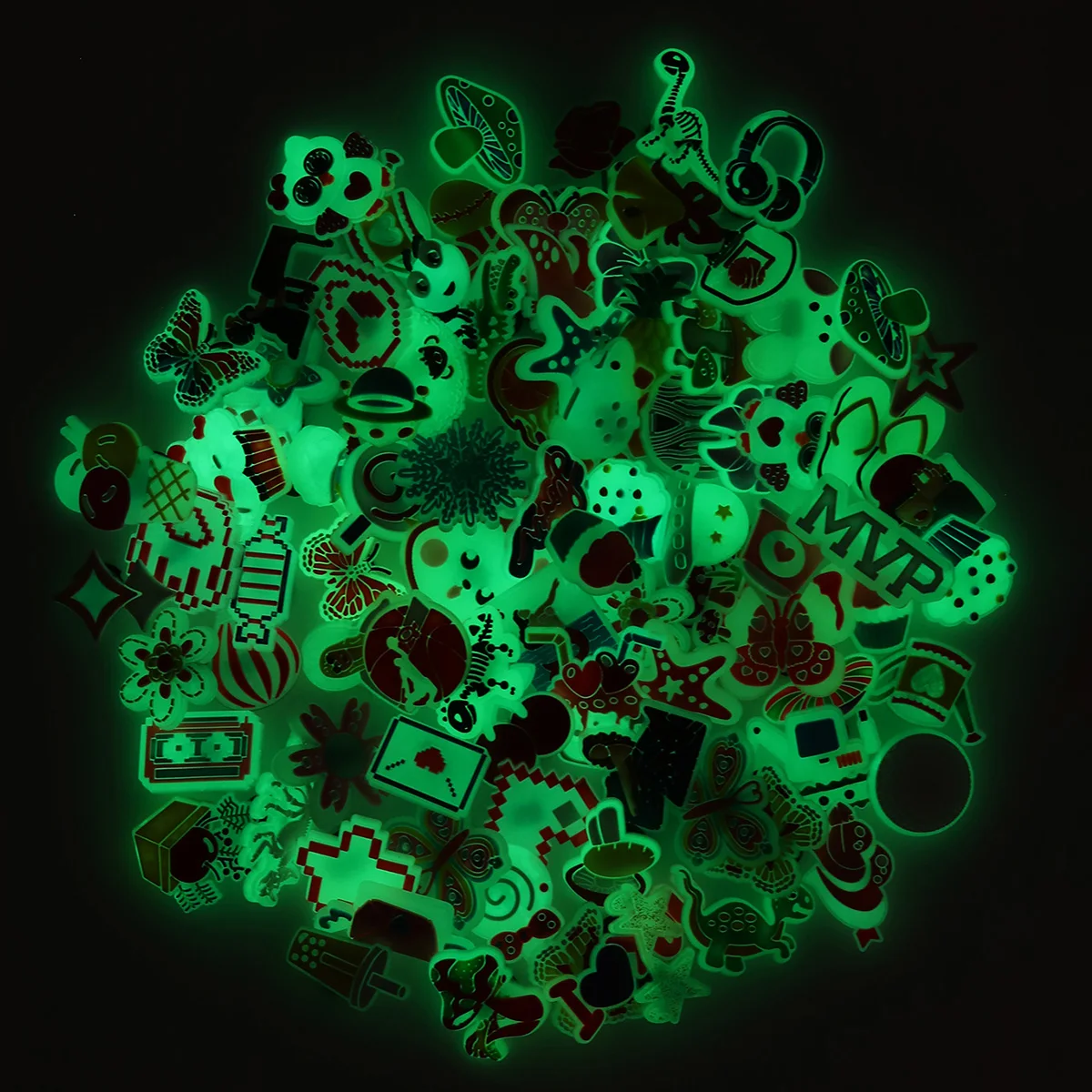 5/10/20/30/50/100 pcs Random Fluorescence Shoe Charms for Clog Sandals Bracelets Decoration,Glow in the Dark Cartoon Party Gifts