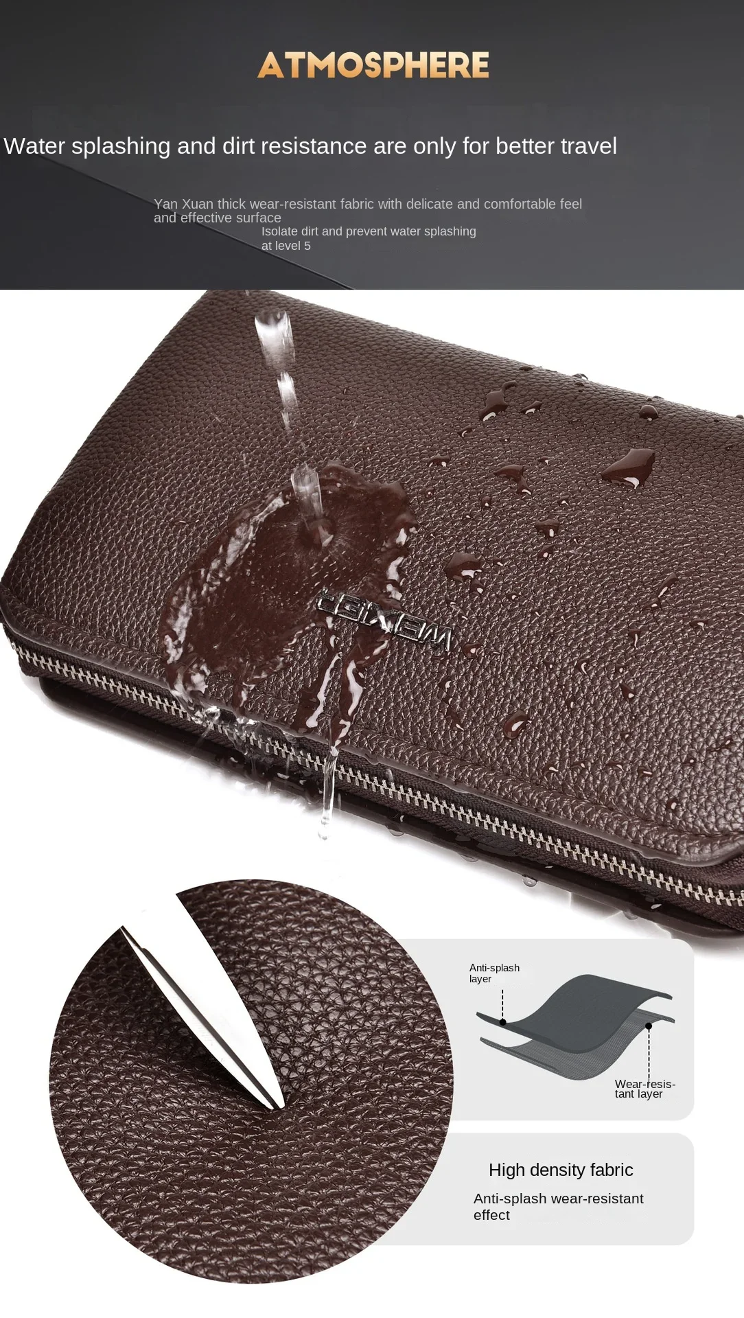 New Men's Clutch Purse High End PU Leather Long Wallet Large Capacity Multi Card Slot Wrist Bag Password Anti-Theft Phone Bag