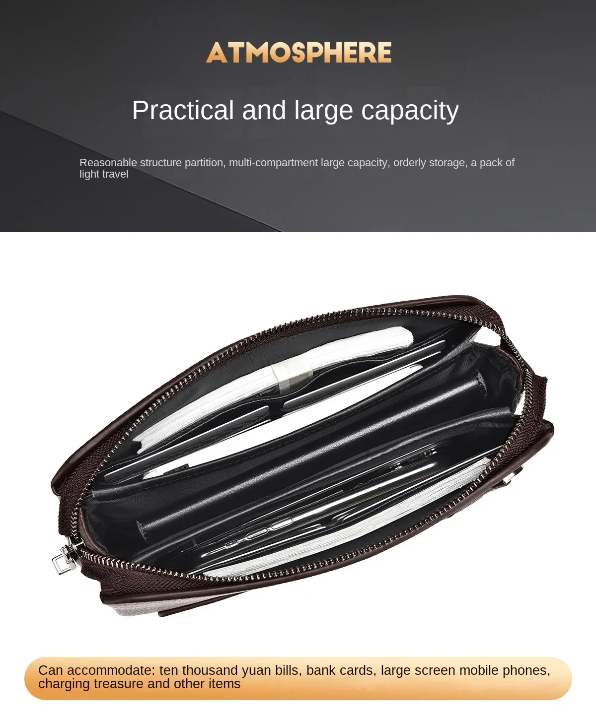 New Men's Clutch Purse High End PU Leather Long Wallet Large Capacity Multi Card Slot Wrist Bag Password Anti-Theft Phone Bag