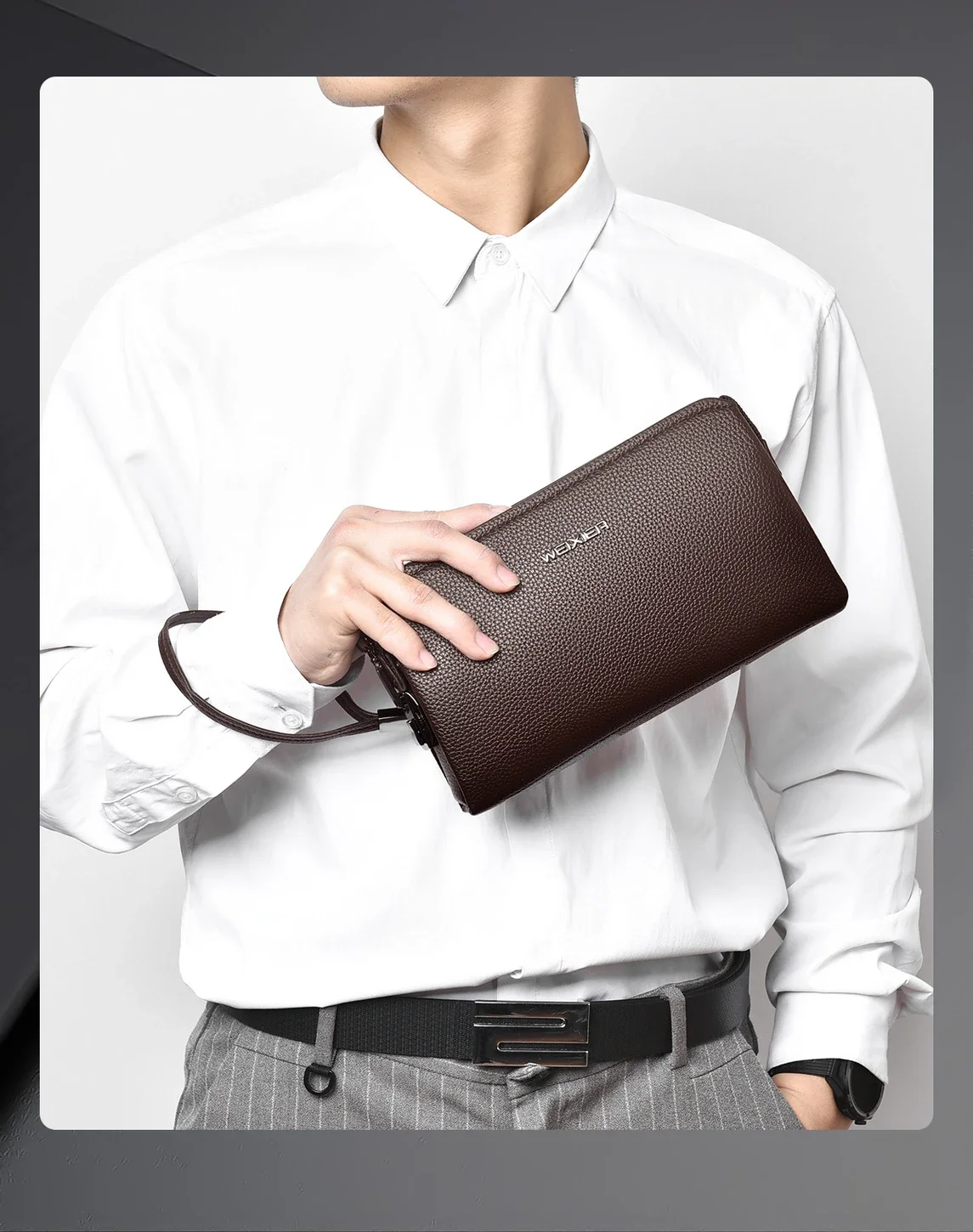 New Men's Clutch Purse High End PU Leather Long Wallet Large Capacity Multi Card Slot Wrist Bag Password Anti-Theft Phone Bag