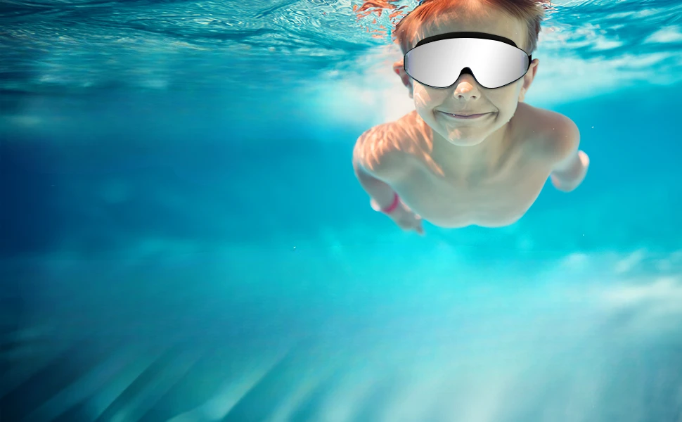 Kids Polarized Swim Goggles for Age 4-16, with Antifog Spray, Nose Clip Earplug, Swimming Wide View Anti-Fog No Leaking Glasses