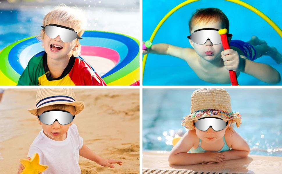 Kids Polarized Swim Goggles for Age 4-16, with Antifog Spray, Nose Clip Earplug, Swimming Wide View Anti-Fog No Leaking Glasses