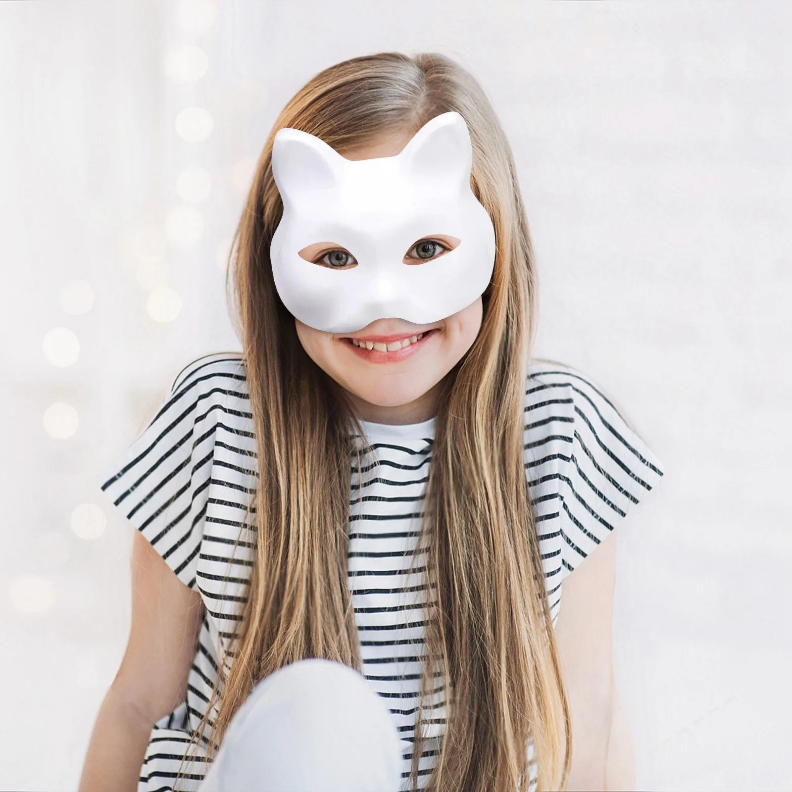 5/10pcs Paper Blank White Mask Halloween Cosplay Cat Fox DIY Paintable Half Face Mask Animal Costume Party Decorate Craft Prop