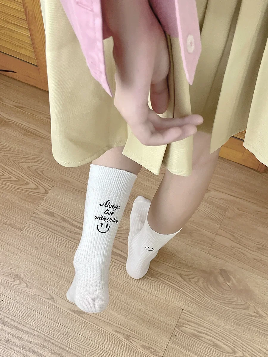 Smile Print Women Socks Summer Thin Girl Casual Cotton Socks Embroidery Letter Sok Harajuku Funny Sock Female Daily Sox New