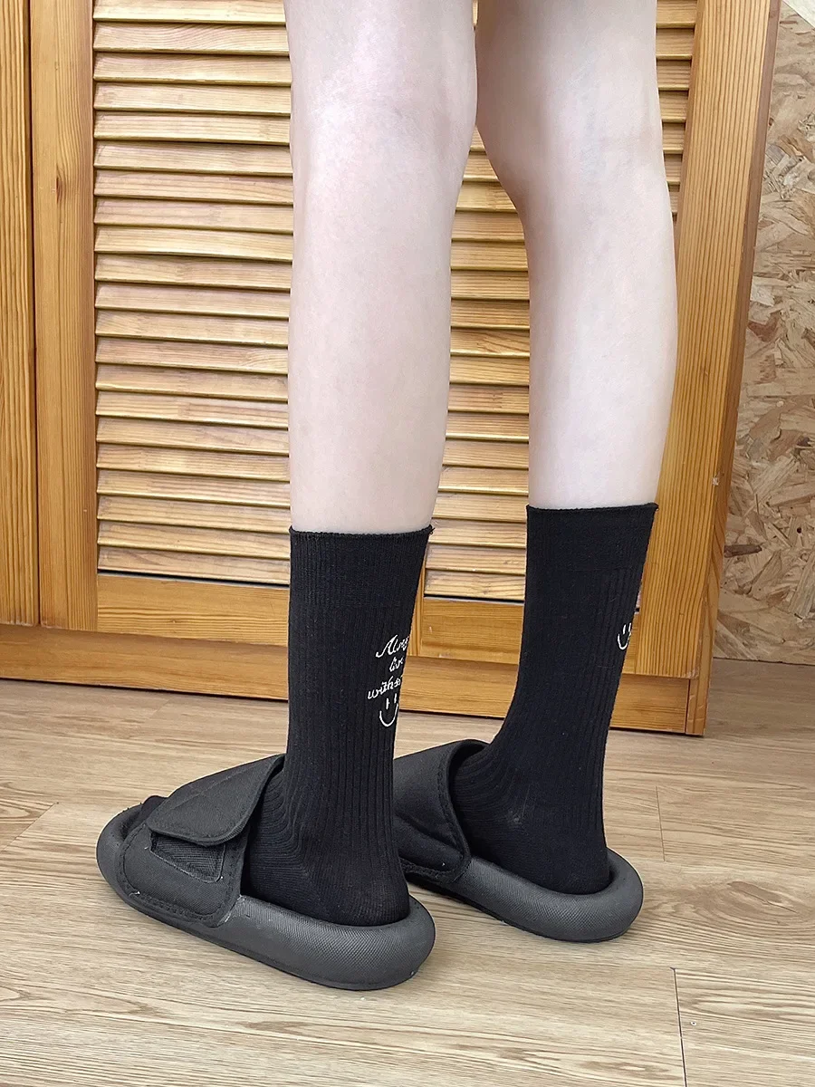 Smile Print Women Socks Summer Thin Girl Casual Cotton Socks Embroidery Letter Sok Harajuku Funny Sock Female Daily Sox New