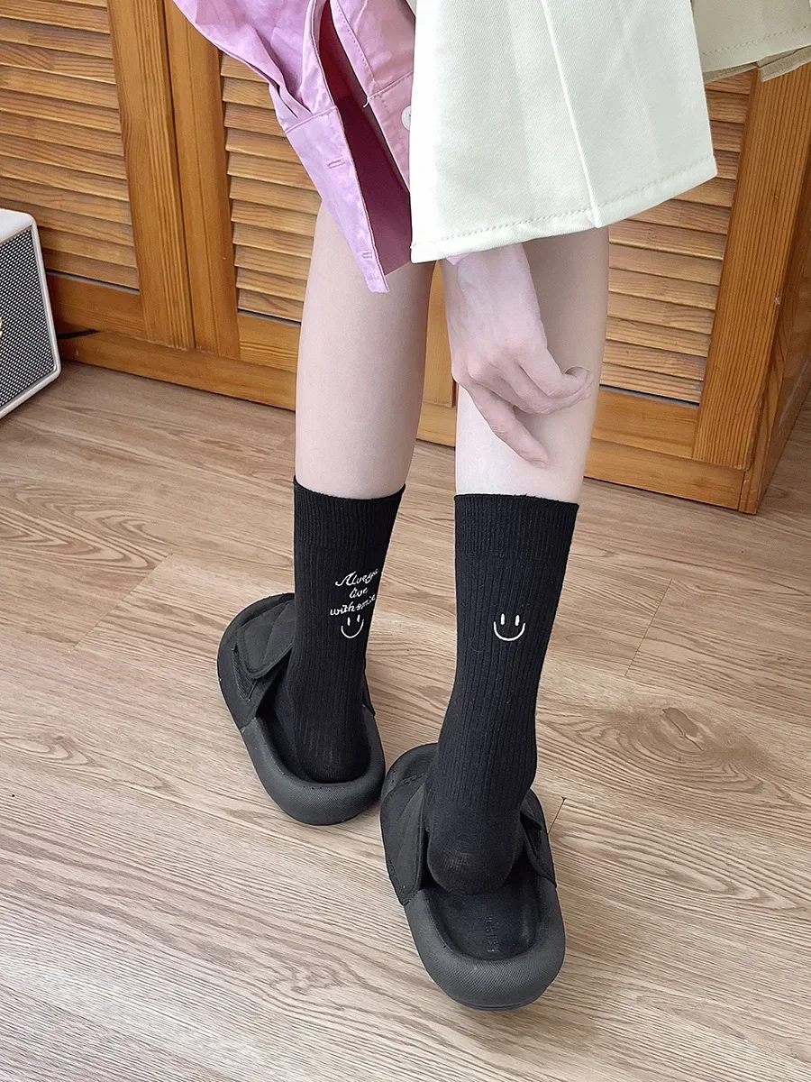 Smile Print Women Socks Summer Thin Girl Casual Cotton Socks Embroidery Letter Sok Harajuku Funny Sock Female Daily Sox New