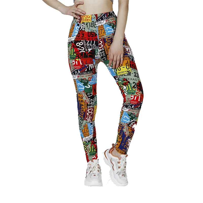 PD47 European and American Printed Digital Leggings, Matte Printed Small Foot Elastic WOMEN'S Cropped Pants, Graffiti Pants
