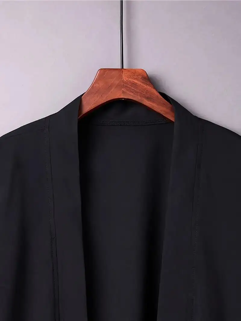 2024 New Men's Long Solid Color Japanese Kimono Poncho Summer Casual Loose Women's Yukata Haori Beach Black Hiyoshi Shirt Jacket