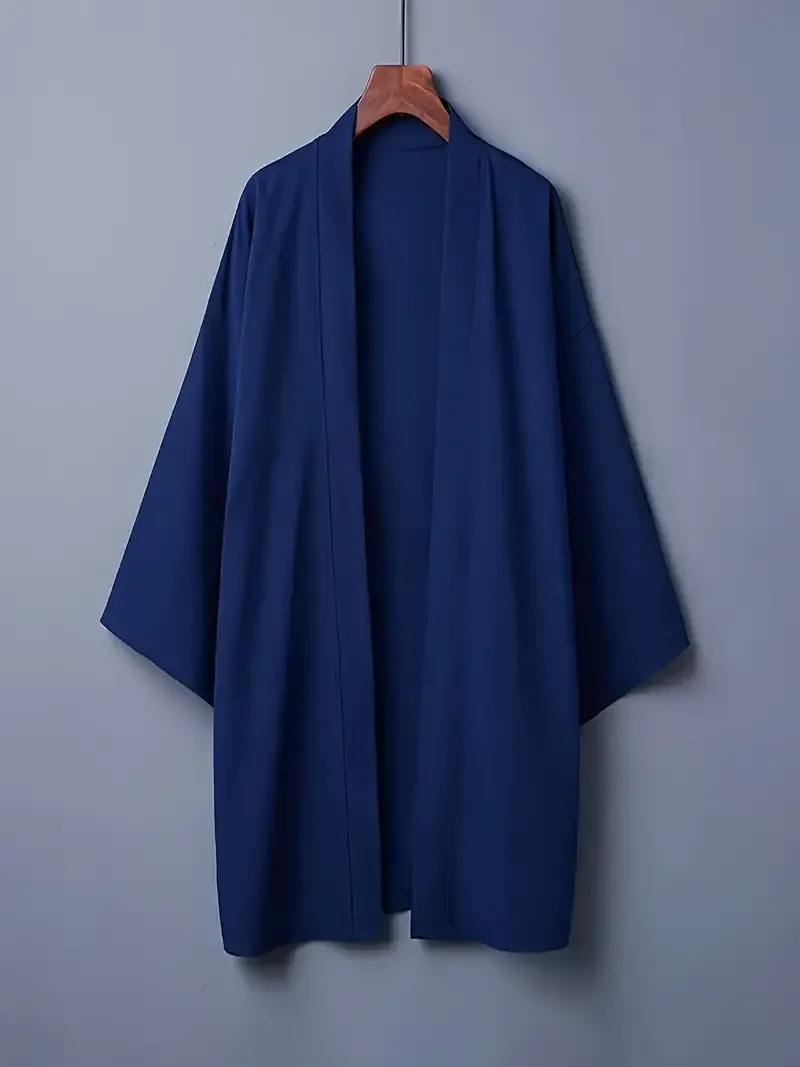 2024 New Men's Long Solid Color Japanese Kimono Poncho Summer Casual Loose Women's Yukata Haori Beach Black Hiyoshi Shirt Jacket