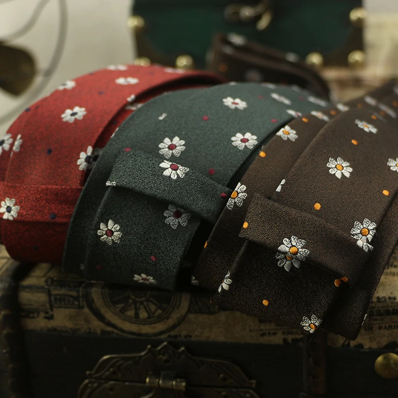 8cm Width Luxurious Floral Neckties For Men Polyester Woven Brown Green Neck Ties Elegant Suit Accessories Skinny Casual Cravat