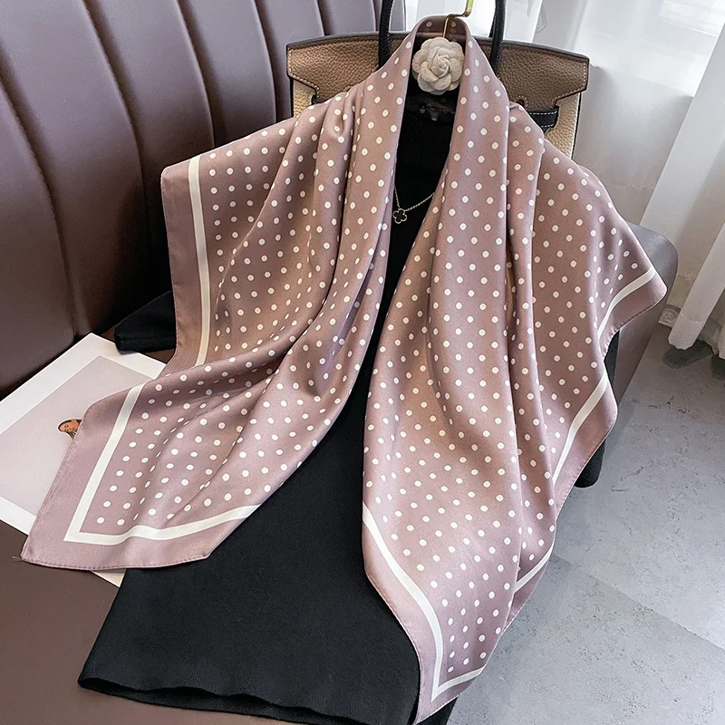 Women Dot Silk Scarf Square Hijab Foulard Twill Shawls Lady Wraps Neckerchief Shawl Female Muslim Headband Bandana 2024