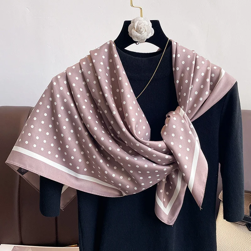 Women Dot Silk Scarf Square Hijab Foulard Twill Shawls Lady Wraps Neckerchief Shawl Female Muslim Headband Bandana 2024