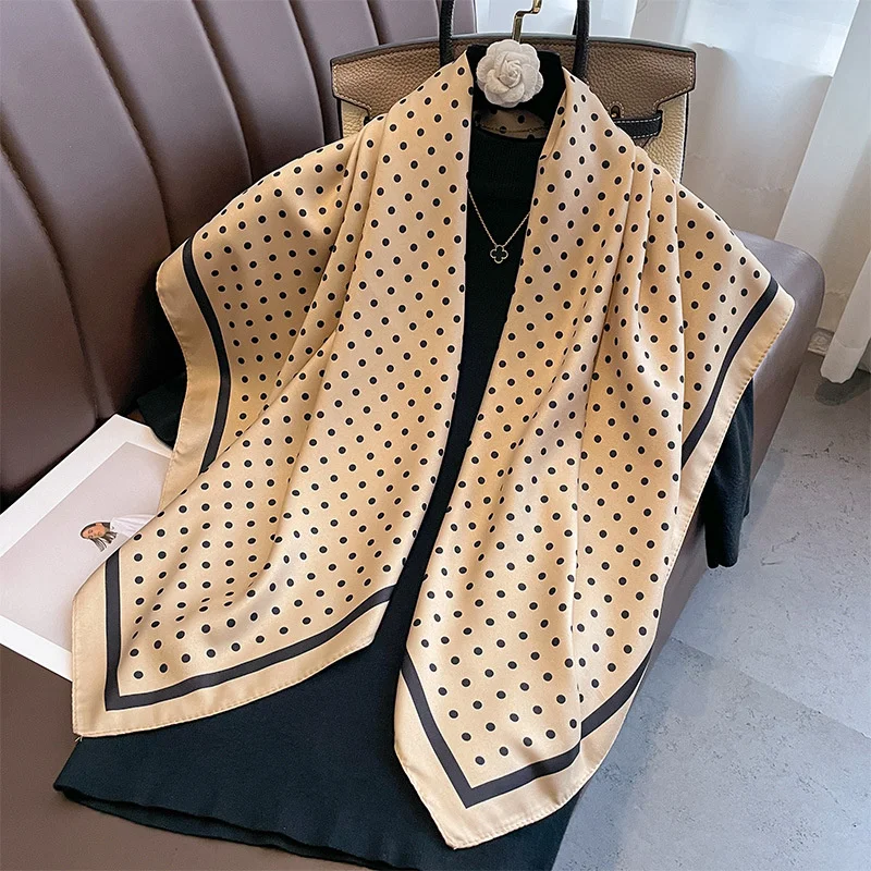 Women Dot Silk Scarf Square Hijab Foulard Twill Shawls Lady Wraps Neckerchief Shawl Female Muslim Headband Bandana 2024