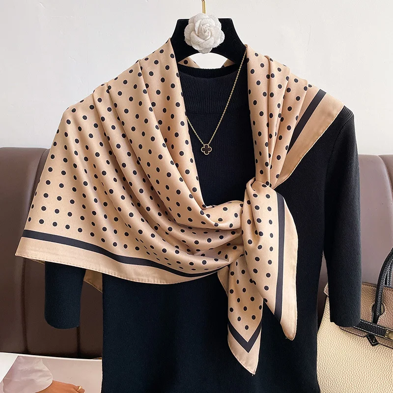 Women Dot Silk Scarf Square Hijab Foulard Twill Shawls Lady Wraps Neckerchief Shawl Female Muslim Headband Bandana 2024