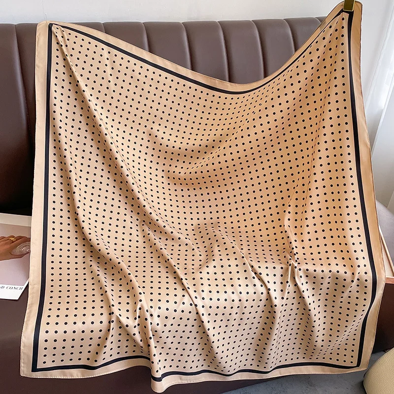 Women Dot Silk Scarf Square Hijab Foulard Twill Shawls Lady Wraps Neckerchief Shawl Female Muslim Headband Bandana 2024