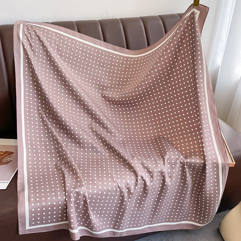 Women Dot Silk Scarf Square Hijab Foulard Twill Shawls Lady Wraps Neckerchief Shawl Female Muslim Headband Bandana 2024