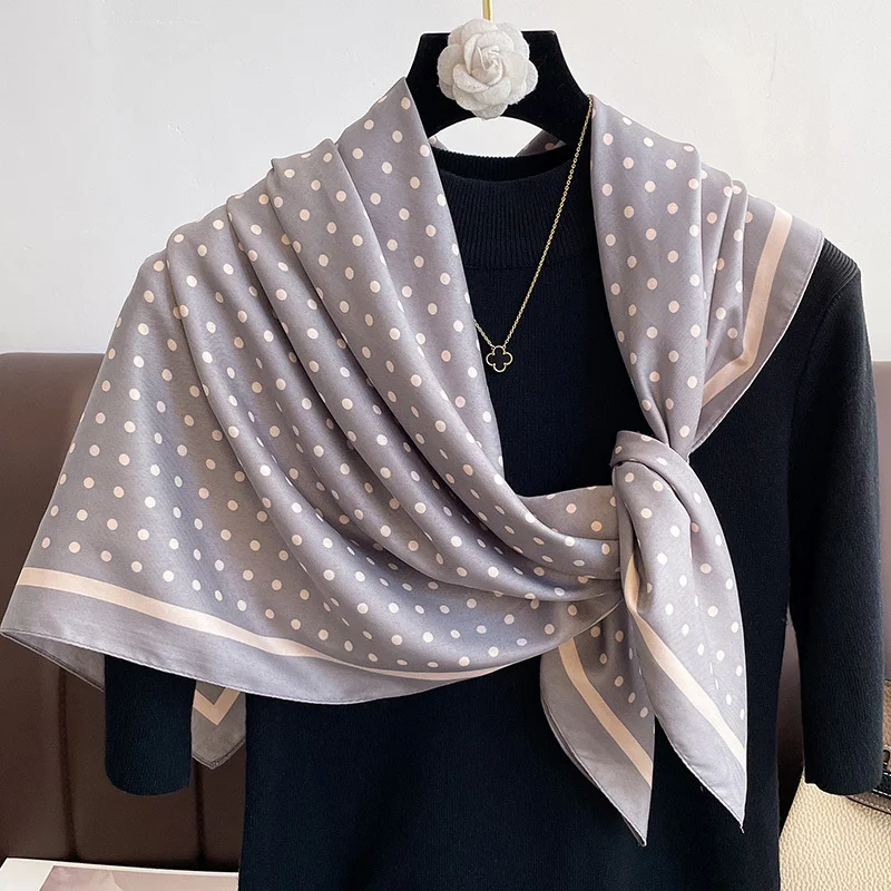 Women Dot Silk Scarf Square Hijab Foulard Twill Shawls Lady Wraps Neckerchief Shawl Female Muslim Headband Bandana 2024