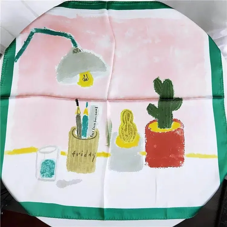 Summer Bright Color Oil Painting Lemon Print 53CM Small Square Women Satin Silk Neck Tie Scarfs Soft Neat Ladies Neckerchiefs
