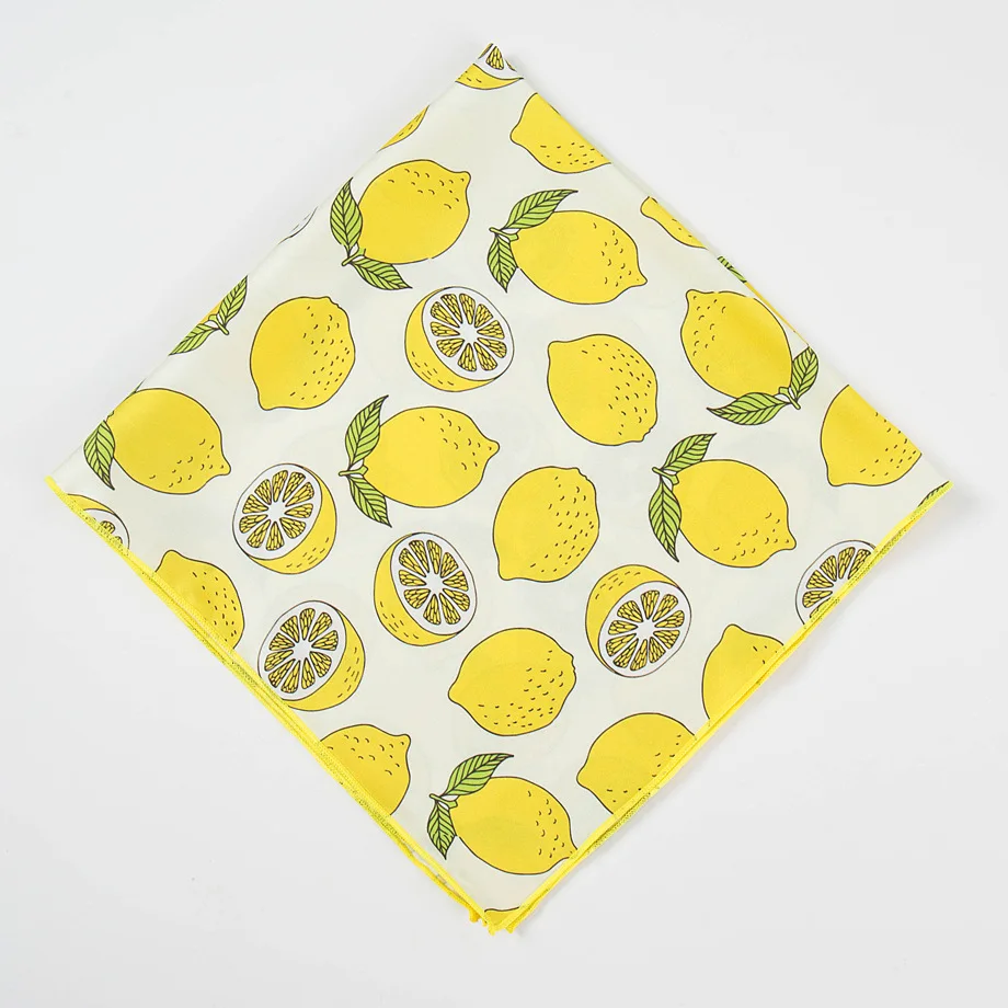 Summer Bright Color Oil Painting Lemon Print 53CM Small Square Women Satin Silk Neck Tie Scarfs Soft Neat Ladies Neckerchiefs