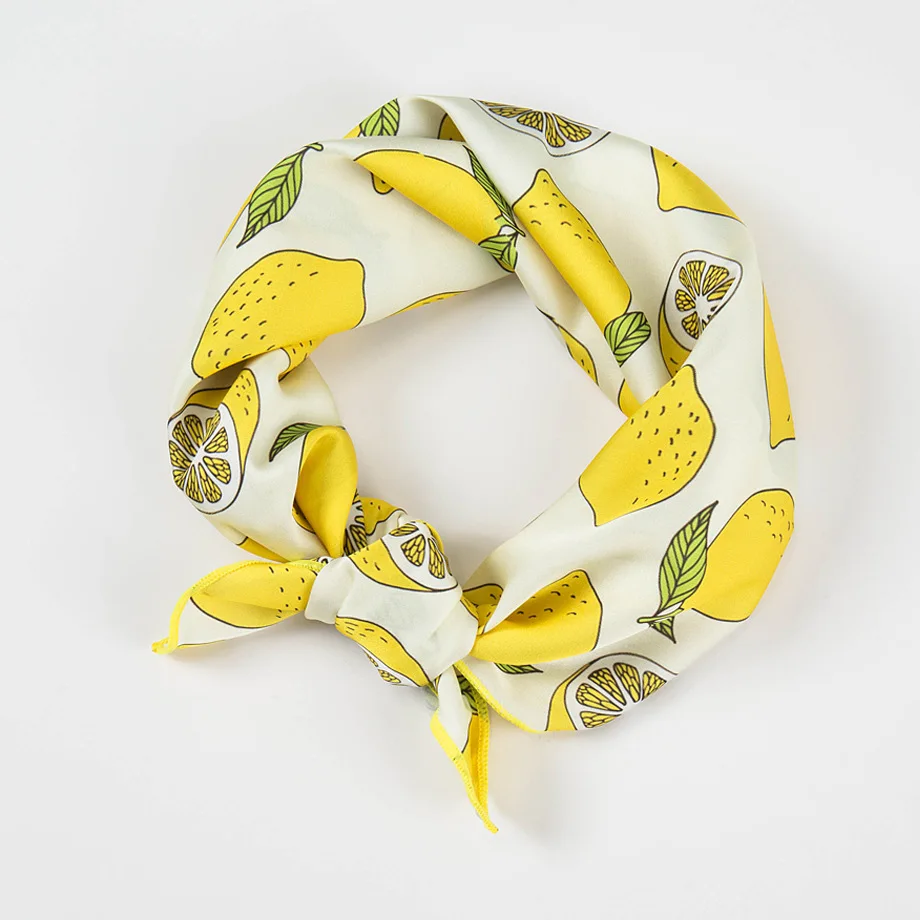 Summer Bright Color Oil Painting Lemon Print 53CM Small Square Women Satin Silk Neck Tie Scarfs Soft Neat Ladies Neckerchiefs