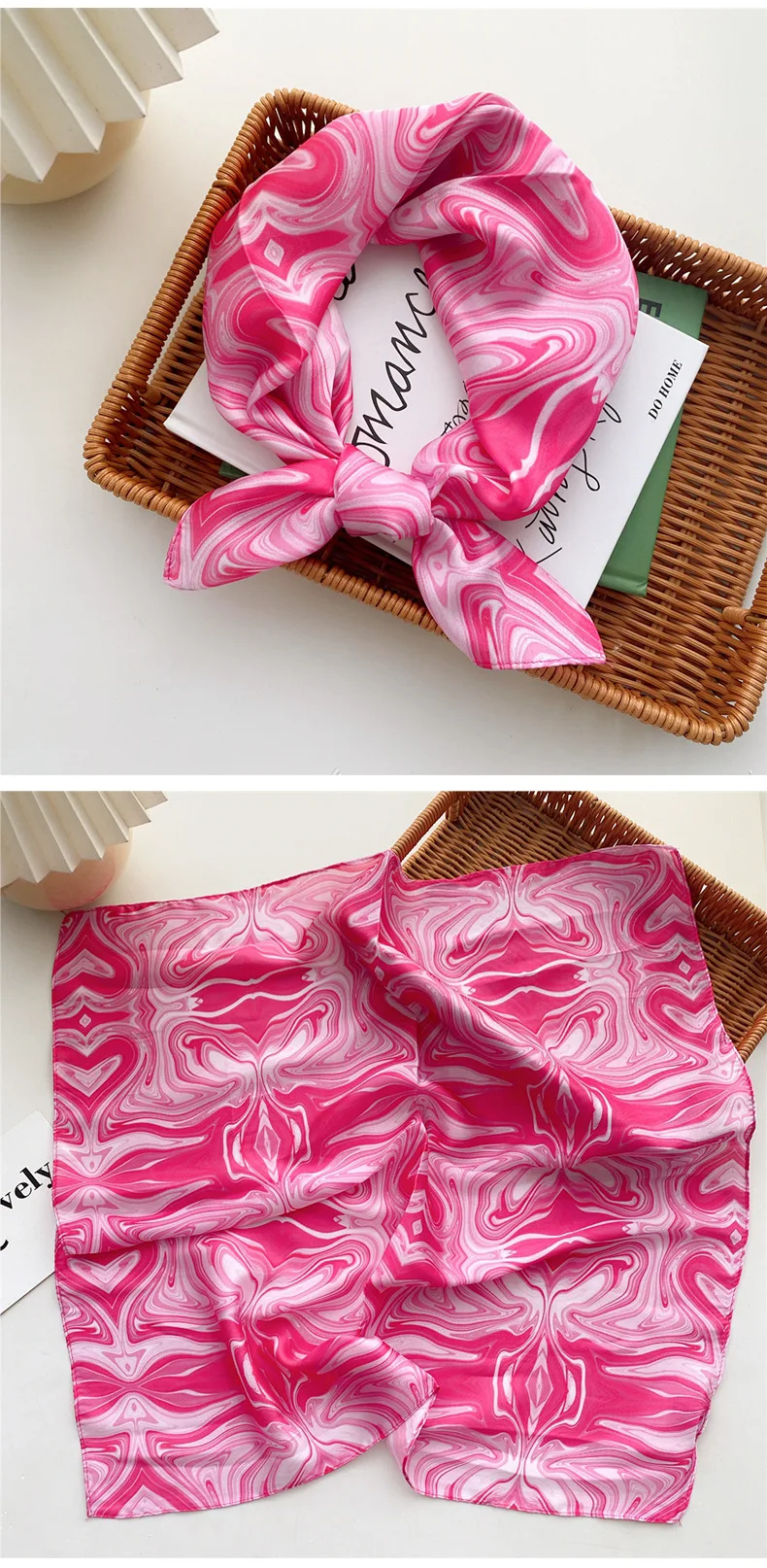 Summer Bright Color Oil Painting Lemon Print 53CM Small Square Women Satin Silk Neck Tie Scarfs Soft Neat Ladies Neckerchiefs