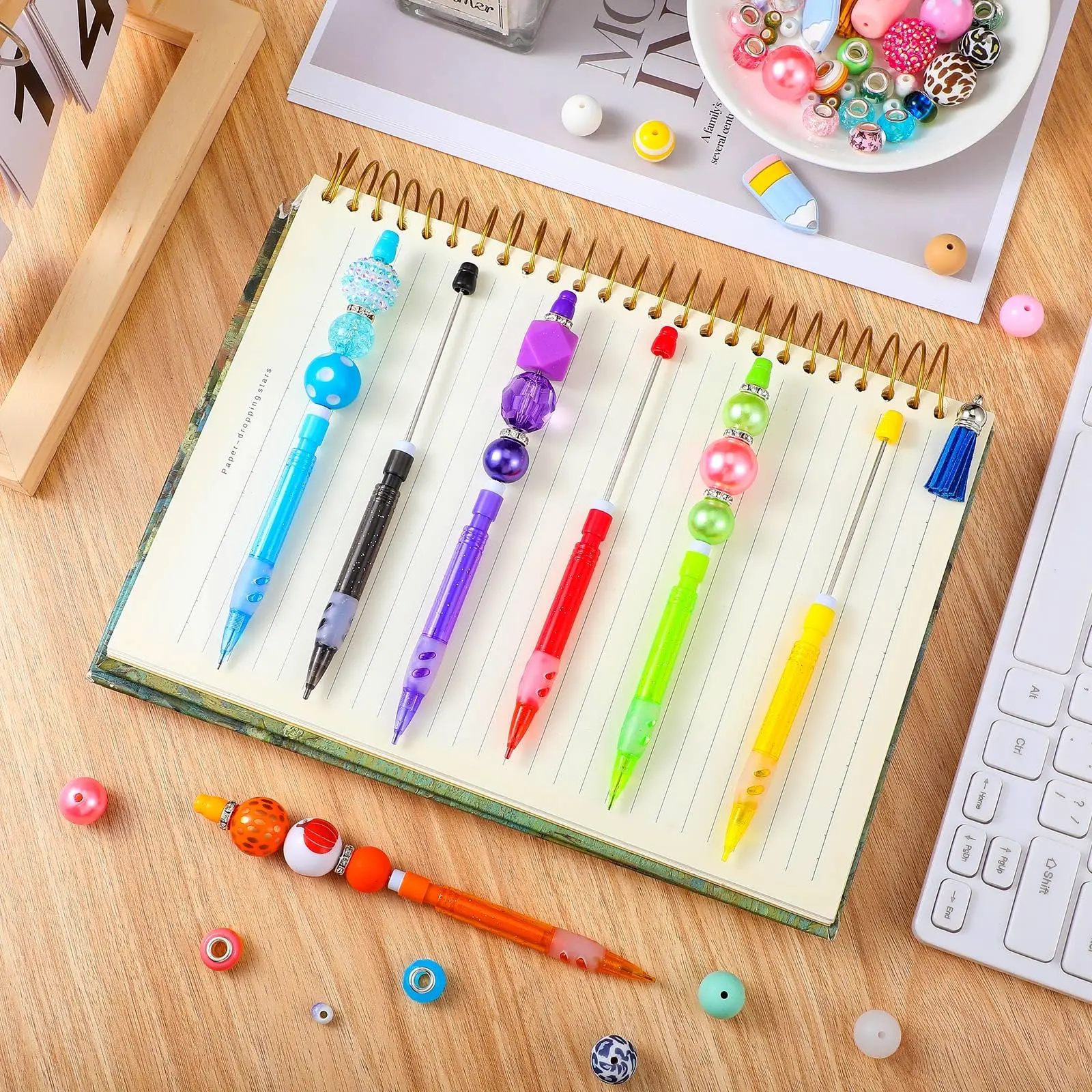 36Pcs Beaded Pencil for Students Non Sharpening Pencil 0.5 Non Refilling Beadable Automatic Cute Writing Pencil Wholesale