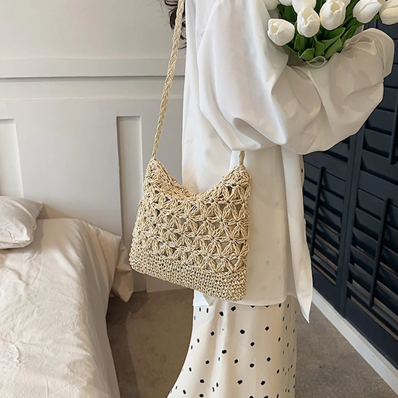 Small Fresh Crossbody Bag, Women's Bag, Straw Woven Shoulder Bag, Niche And Versatile Woven Bag, Simple And Fashionable Handbag