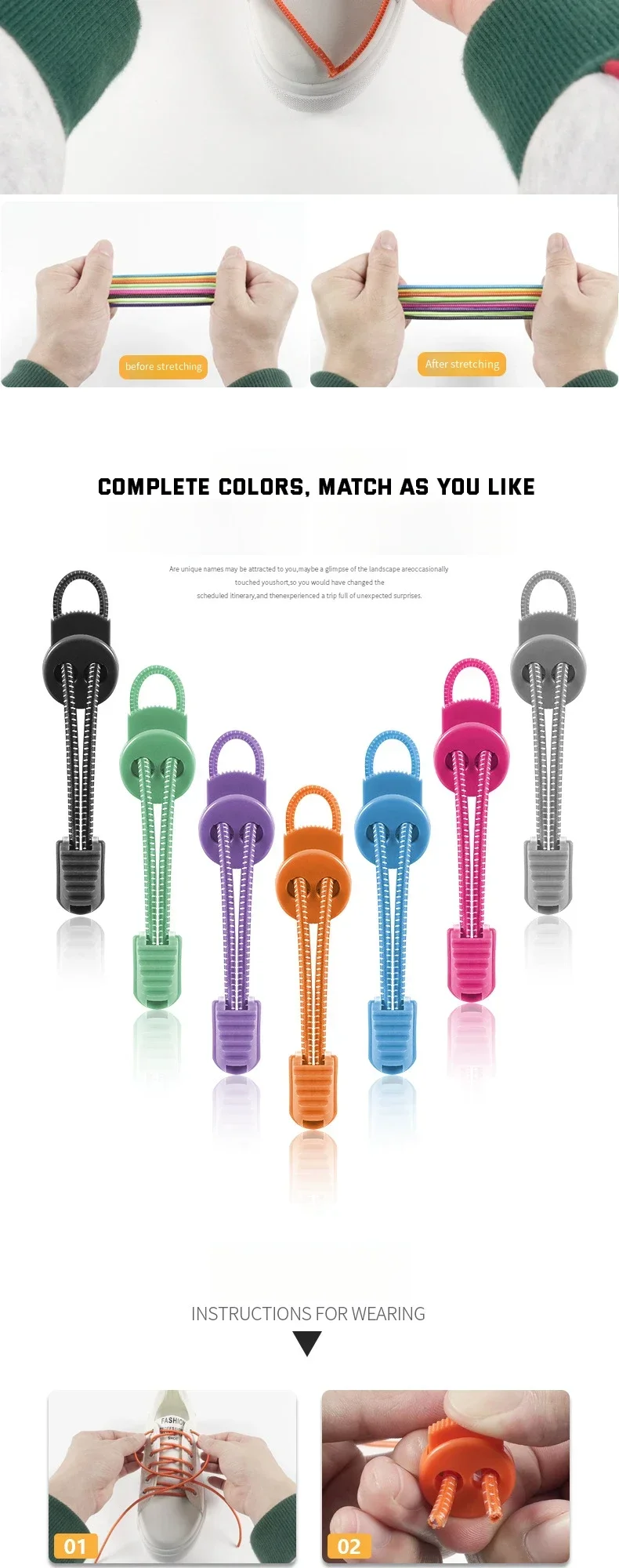 Round Tennis Laces Without ties Lock Shoe laces Adult Kids Sneakers Elastic Shoelaces Rubber Bands for Shoes Accesories 1Pair